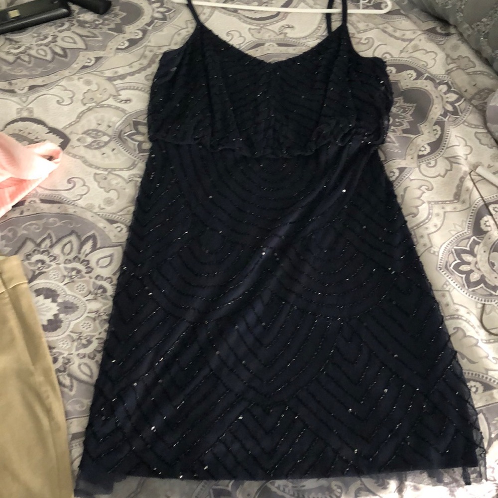 Spahgetti Strapped Navy Beaded Dress